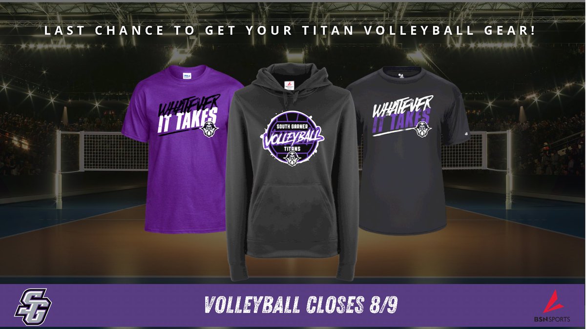 Don’t miss out! Last chance to stock up on Titan Volleyball Gear! Let’s gooo! Don’t be the only one without gear! <a href="/SouthGarnerHS/">South Garner High School</a> 

bsnteamsports.com/shop/SG21VB2