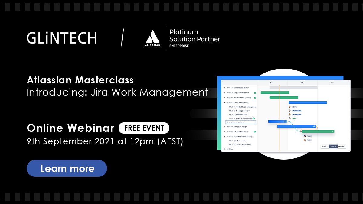 GLiNTECH's tweet photo. Our feature-packed Masterclass on Jira Work Management will show you how to keep your business and technical teams connected. Register now! https://t.co/yre8QRS61V  #JiraWorkManagement #agile #atlassian #jira #workflows https://t.co/V6PEx7KQrQ