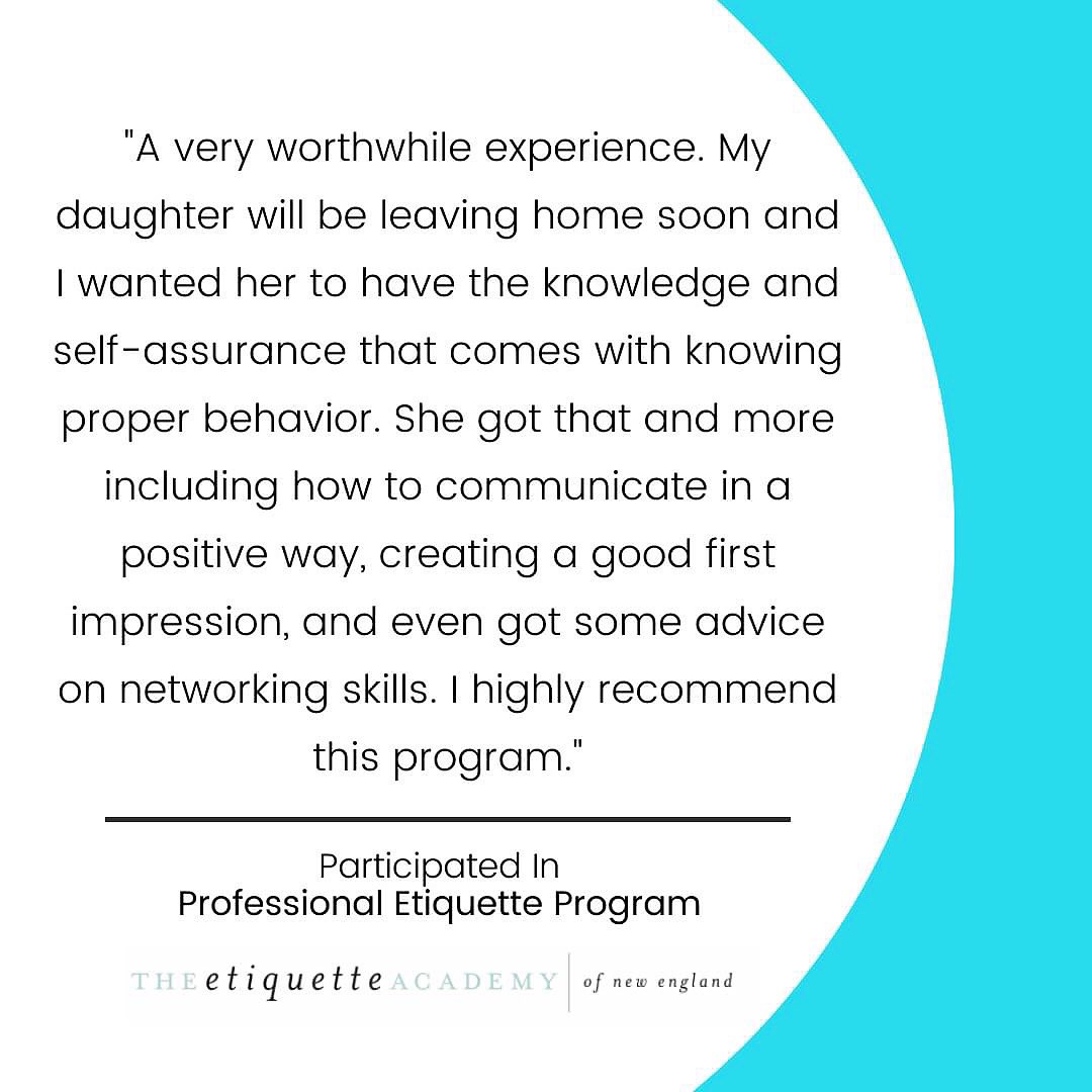 EtiquetteAcadNE's tweet photo. #Etiquette extends beyond the dinner party, and is vital to networking, job interviews &amp; more. Our programs will help you feel comfortable in social situations &amp; will guide you towards presenting your best self. Learn more at https://t.co/Xdvrhsc2fQ. #professionaldevelopment https://t.co/7Dr2UKGYXD