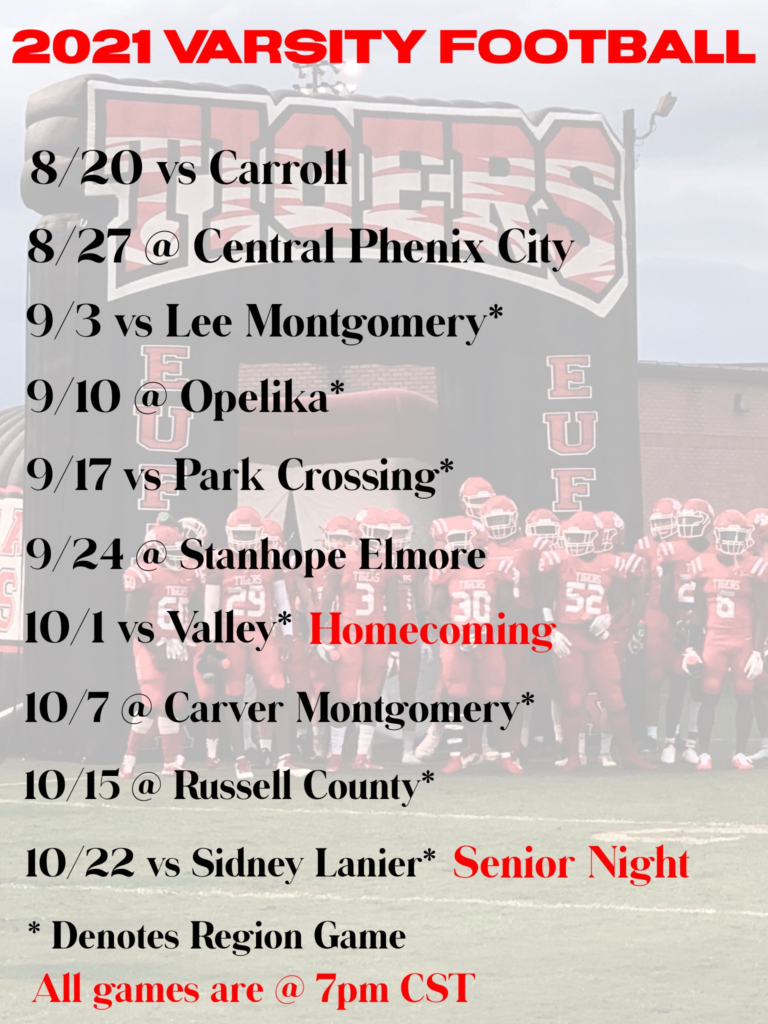 Eufaula Football on Twitter "Here is the 2021 Varsity Football Schedule! 🏈 TigerNation…