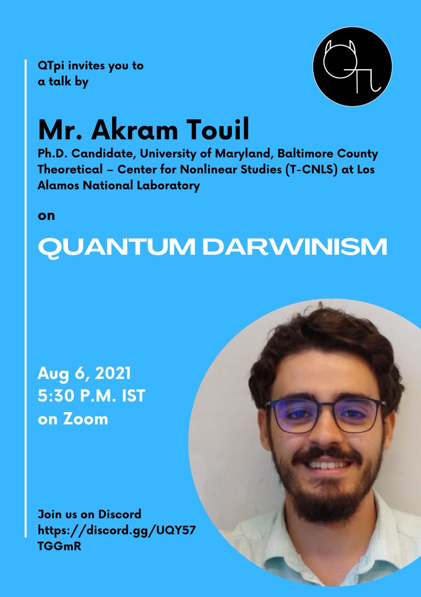 QTpi_Talks's tweet image. Hi! Have you ever wondered how classical world behavior can be explained by using #quantum principles? Our next session with Mr. @AkramTouil1 from @UMBC  will help you get closer to the answers! Join us on Friday, August 6, at 5:30 PM IST. Zoom meeting ID: 963 0825 1164