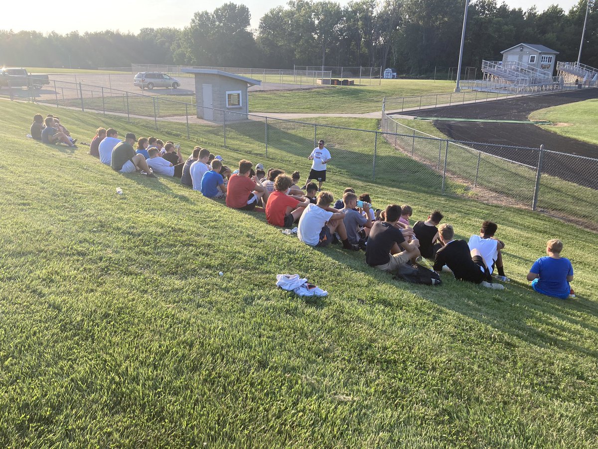 Great start to our middle school football season!  Team time at “First Play” with tonight’s guest speaker, Coach Rapp!  “Stay in the fight” and “Fight for each other”