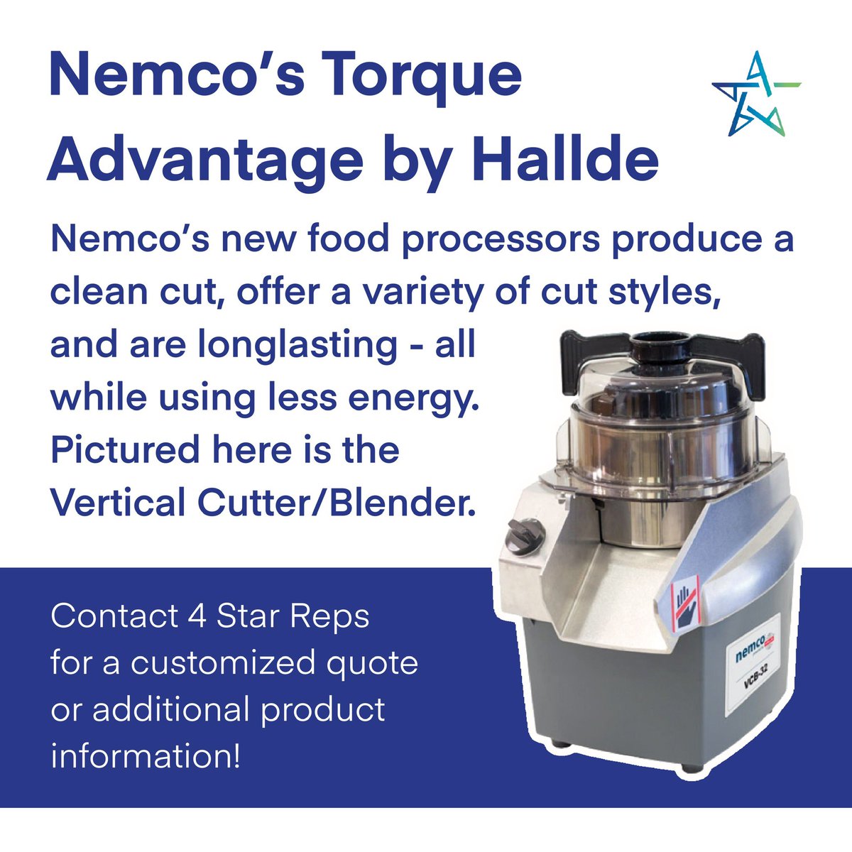 4starreps's tweet photo. @NemcoFoodEquip’s Torque Advantage has a patented scraper system that forces food towards the blade to cleanly cut at a slower speed, maintaining optimum food integrity, flavor, and appearance - all without dulling the blade. To experience it for yourself, contact @4starreps! https://t.co/N63DvoKqys