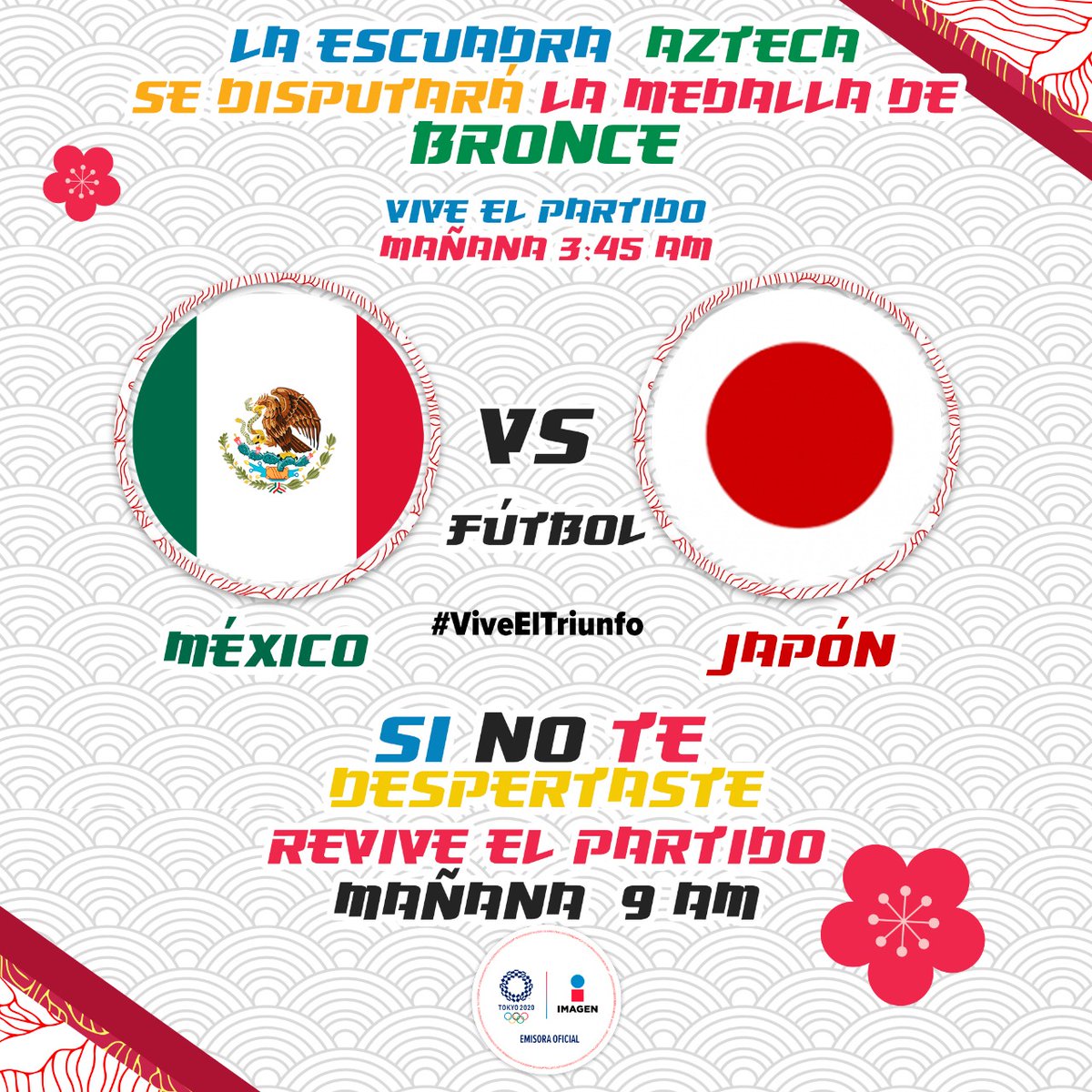 ¡Vamos por el #bronce! 
🇲🇽 #México 🆚 #Japón 🇯🇵

#ViveElTriunfo de los #JuegosOlímpicos de #Tokyo2020 en <a href="/ImagenTVMex/">Imagen Televisión</a> 

HOY, 3:45 AM 🎌⚽