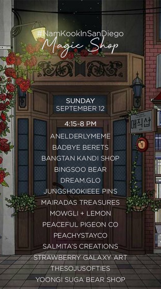 The Magic Shop is coming back to San Diego 🪄

This year’s Magic Shop is bigger &amp; better than ever! We wanted to provide more of our local artists an opportunity to showcase their incredible skills &amp; talent.

Come support 40+ local vendors during our #NamkookInSanDiego weekend 💜