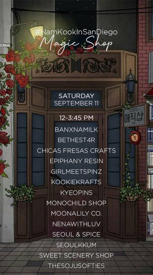 SDBTSARMY7's tweet photo. The Magic Shop is coming back to San Diego 🪄

This year’s Magic Shop is bigger &amp; better than ever! We wanted to provide more of our local artists an opportunity to showcase their incredible skills &amp; talent.

Come support 40+ local vendors during our #NamkookInSanDiego weekend 💜 https://t.co/pt3uVMy2U0