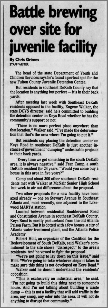 InoperableSink's tweet photo. History always repeats itself. Just replace "Juvenile Detention Center" with "Training Center". From the AJC 1995 #StopCopCity https://t.co/FOz5oNcjtO