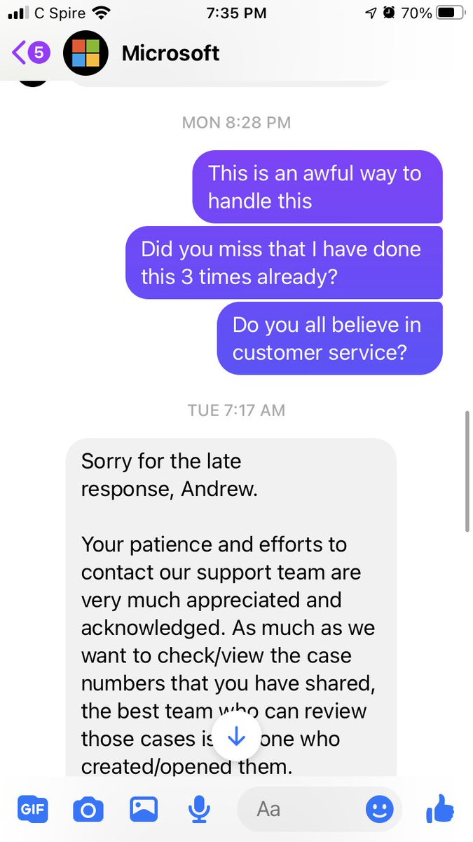 AndrewRyanFox's tweet photo. @Microsoft you are Microsoft and you can’t even have a bot answer your social media messages 👀👀👀👀 https://t.co/63p4YMkt2k