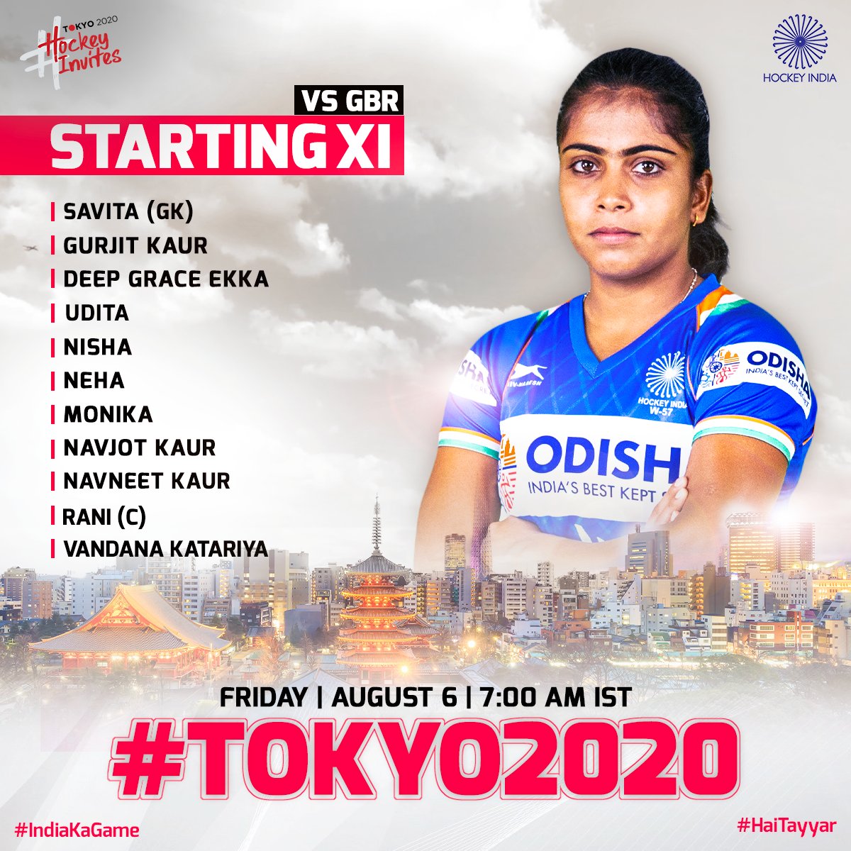 TheHockeyIndia's tweet photo. TEAM NEWS! 🗞️

Our starting lineup against Great Britain for today's Bronze Medal match. 👇

#HaiTayyar #IndiaKaGame #Tokyo2020 #TeamIndia #TokyoTogether #StrongerTogether #HockeyInvites #WeAreTeamIndia #Hockey https://t.co/1DX8PWpwL1