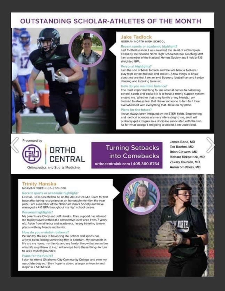 nnhsathletics1's tweet image. I spy some TWolves! 🐺Thanks @orthocentral for recognizing some great scholar athletes from Norman North! @TadlockJake @trinityhanksa