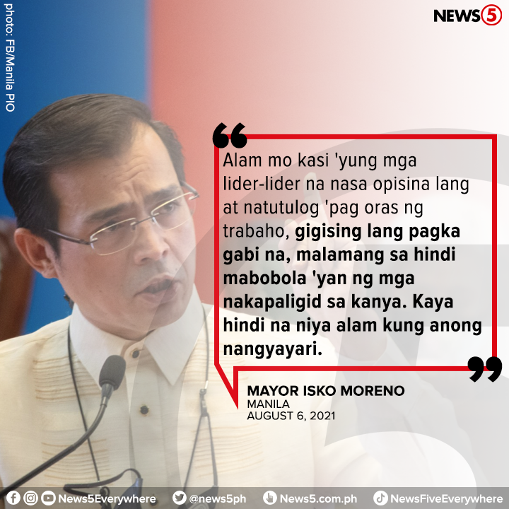 News5PH's tweet image. ANOTHER PASARING?

Sa programang #TedFailonandDJChaCha, pinuna ni Manila Mayor Isko Moreno ang "lider" na nasa opisina at gumigising lang tuwing gabi. Madali raw itong "mabola" ng mga taong nakapaligid sa kanya.