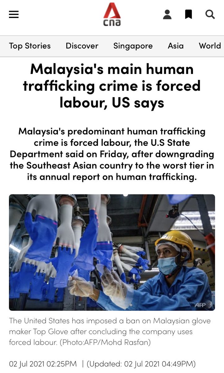 rinmansor's tweet photo. Berita yang tak viral di Malaysia:

USA cakap Malaysia antara negara paling teruk pemerdagangan manusia dan buruh paksa.

Biasa tengok, tauke seludup PATI masuk, suruh kerja takde gaji. Siap kerja panggil penguatkuasa tangkap. Video penangkapan ditayang kat 999 TV3 😭 https://t.co/n3ofR1oOLL