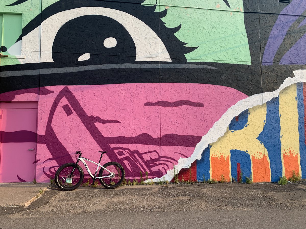 norskieMN's tweet photo. A6 Oh, #BragStP is rich with bike wall art, especially #ChromaZone. By that I mean art in which I place my bike. https://t.co/xkcAaoXUuJ #BikeSchool https://t.co/XMRVSxrxlt