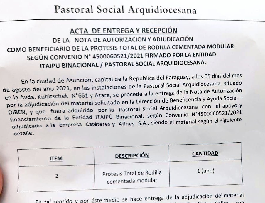 ArtritisPy's tweet photo. En nombre de nuestros guerreros de la #APPARA🇵🇾, agradecemos a la @DIBENPARAGUAY, por la entrega de una Prótesis para nuestra guerrera de Ybycui en el Dpto de Paraguari. Gracias a la @arzobispadoasun (PS) y a la @itaipuparaguay.
#SomosAPPARA🇵🇾
#DolorCrónico https://t.co/sRT8apTzwb