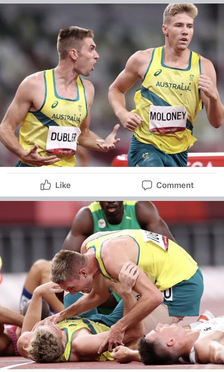 jo_malco's tweet photo. I think a new Aussie saying has been created watching this moment -  “to do a Dubler” = “to help a mate” 💛💚💛💚💛💚💛💚. So good! 🥉#ashmoloney #cedricdubler @AUSOlympicTeam #Bronze #helpamate #athletics https://t.co/yS5f3njYSL