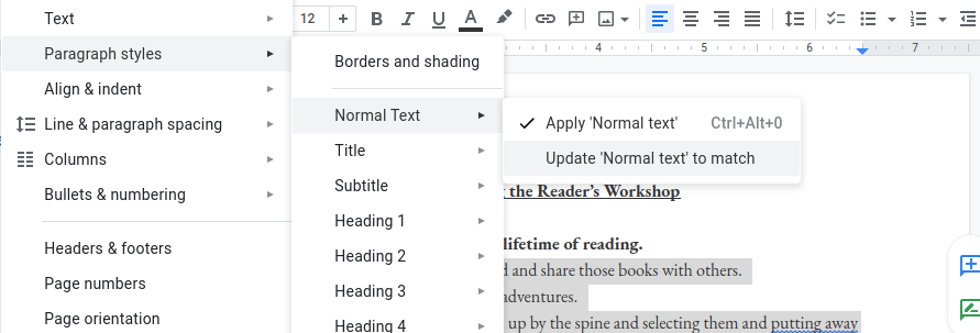 Ms_Angela3's tweet photo. Starting this school year with a customized default font on Docs and feeling real good about ending my relationship with Arial.Highlight text w desired font>Format >Paragraph styles>Normal text>Update 'Normal text' to match> Format >Paragraph styles > Options>Save as my default https://t.co/SDbxrv2Qqs