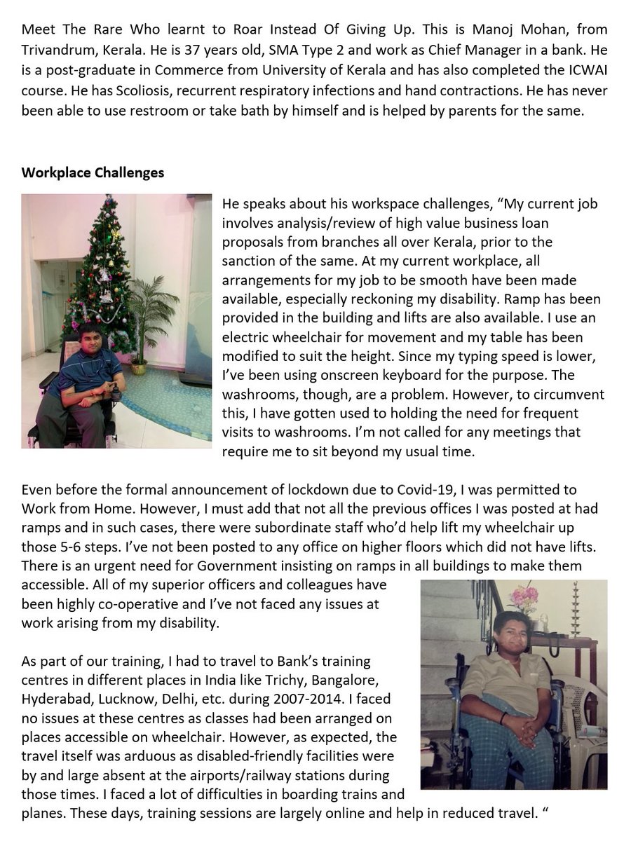 curesmaindia's tweet image. Today in this segment, read about #SMArtWarrior Manoj Mohan, the rare who learned to roar instead of giving up. He speaks about his workplace challenges &amp;amp; about the time he was born when awareness about #SMA was scarce. #inspirational #BattleAgainstSMA #SMAckSMA #GetInspired