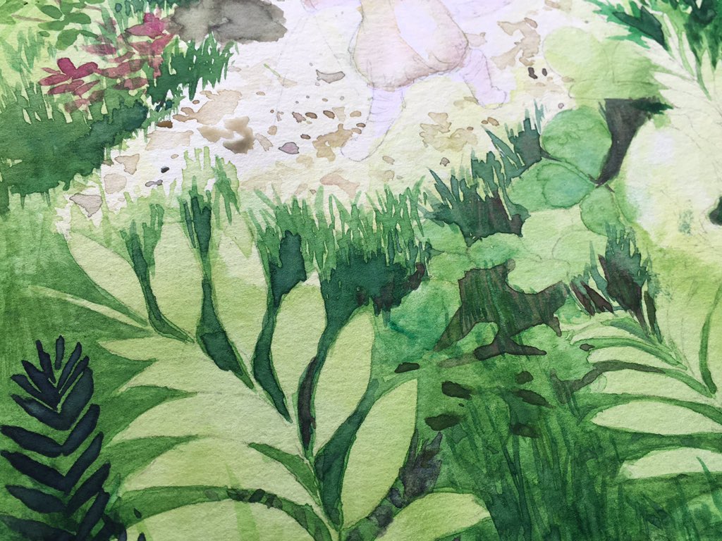 ねこにゃ على تويتر だいぶ茂ってまいりました 主役の子にもほんのり着彩 カラスノエンドウを確かめながら 洗いなど進めます イラスト 絵 水彩 猫 Watercoler Illustration ファンタジー お絵描き