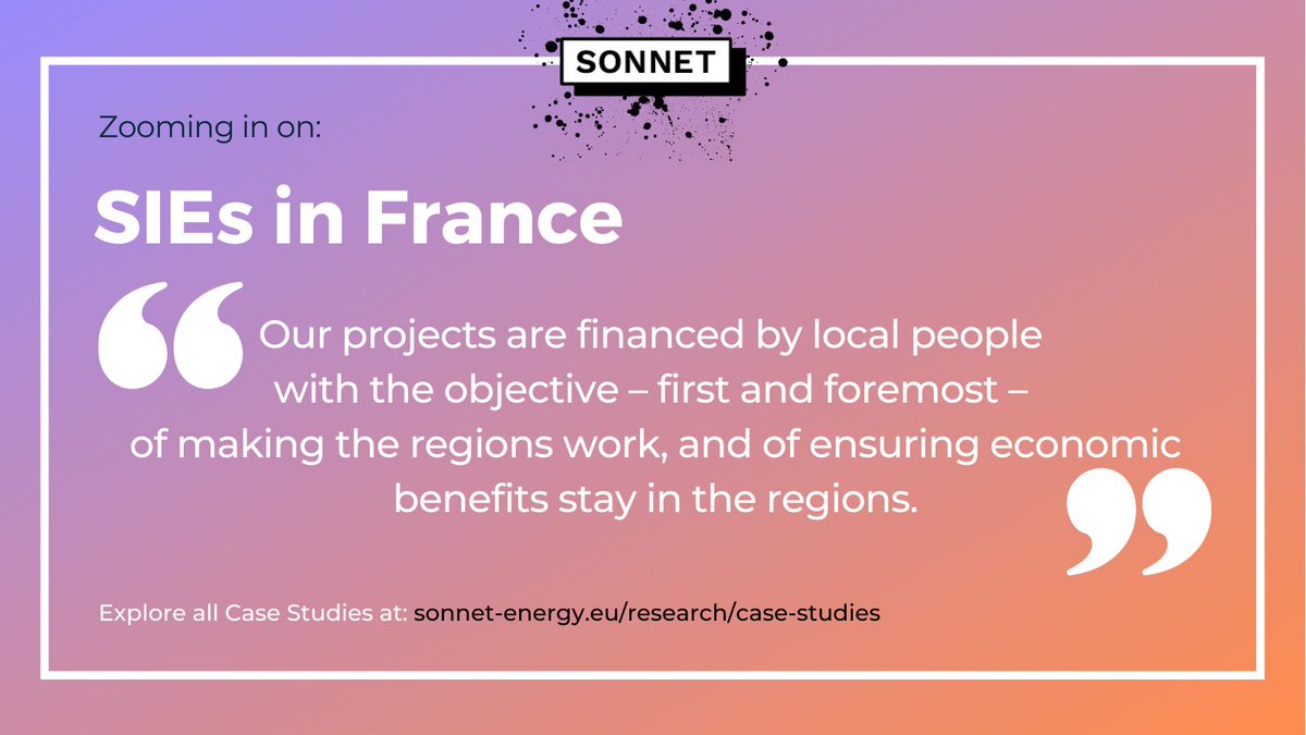 This week, we spotlight social innovations in energy (SIEs) in 🇫🇷

SONNET has analysed three kinds of SIEs in France resulting in in-depth Case Studies that include a timeline ⏲️, historical narrative 📖, recommendations ✍️and more. 

Read on at: sonnet-energy.eu/research/case-…