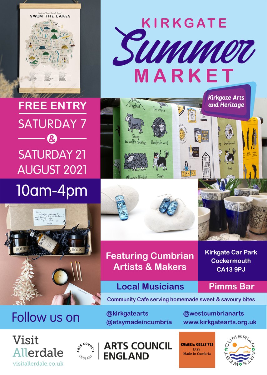 KirkgateArts's tweet photo. We are really looking forward to the opening of our Heritage Group #SummerExhibition tomorrow as well as our first #KirkgateSummerMarket - a showcase for Cumbrian creatives, Pimms Bar, Live Music &amp; Pavement cafe - come rain or shine a brilliant day out @TheLakesGuide https://t.co/V9U6YbuHwD