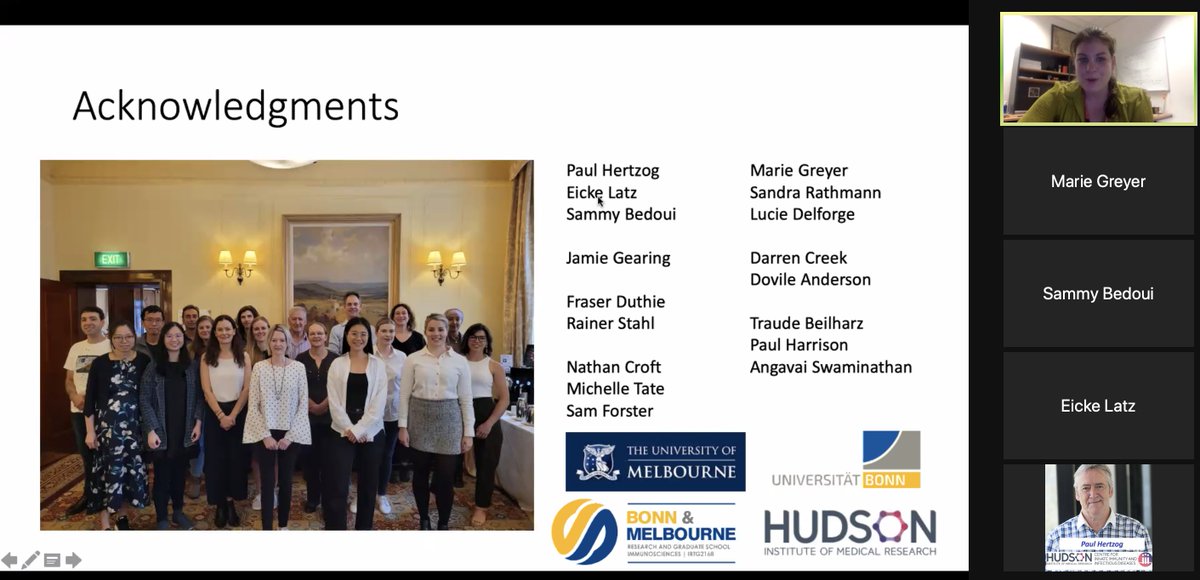 Our warmest congratulations to Sarah from <a href="/pjhpauljh/">Paul Hertzog</a> lab <a href="/Hudson_Research/">Hudson Institute of Medical Research</a> and <a href="/eickelatz/">Eicke Latz</a> <a href="/IIIBonn/">Institute of Innate Immunity</a> for a great PhD completion seminar. A fantastic project and talk you should be proud of!