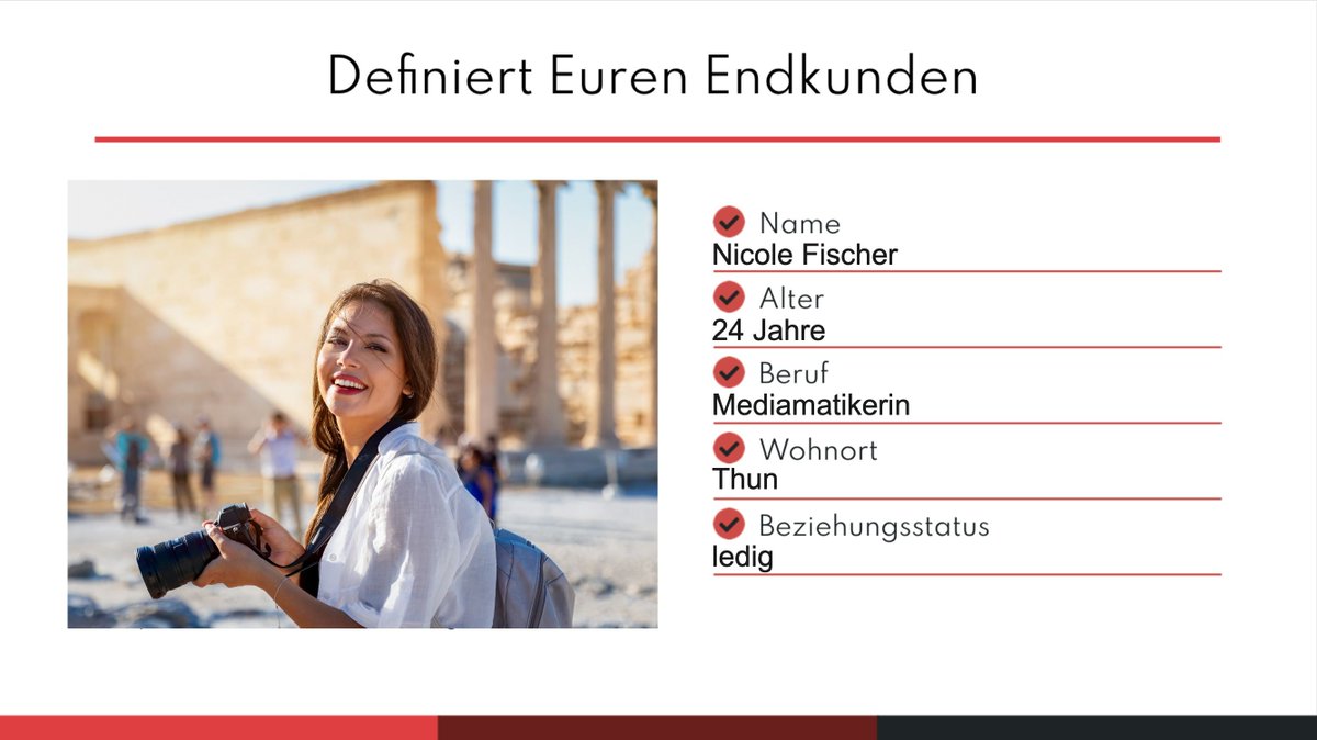 Um den Endkunden und seinen Bedürfnissen zu verstehen, erstellen wir im Design Thinking Personas. 

🚀 Unser Tipp: Nimm dir für das Erstellen der Personas Zeit und teste deine Annahmen mit echten repräsentativen Personen.

#empathize #persona #customer #need #designthinking