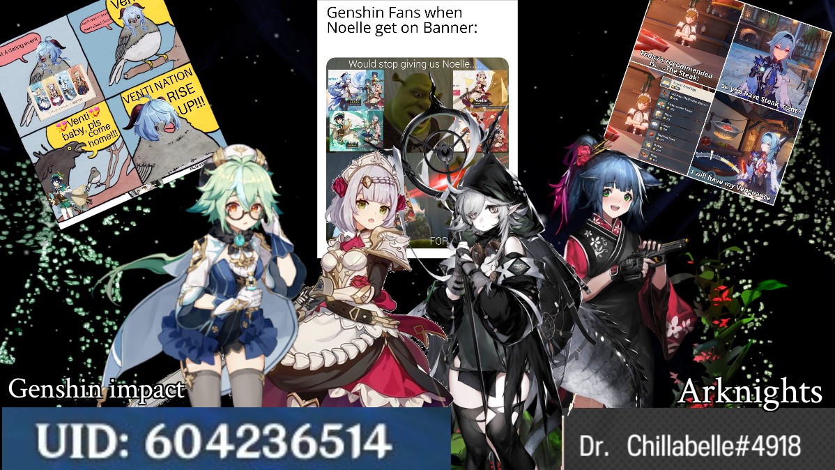 chillabelle's tweet photo. Hi, I'm @chillabelle and im not new to #Genshintwt or #Arknights. I'm looking for more moots and interactions:

- Jamaican (21/M)
- AR 56 (Genshin) &amp; LVL 74 (Arknights) [NA]
- Sucrose/Noelle Main #suelle
- (PSN) Chillabelle.
- UID in image below
- Love anime meme and reggae music https://t.co/9y73HloGBI