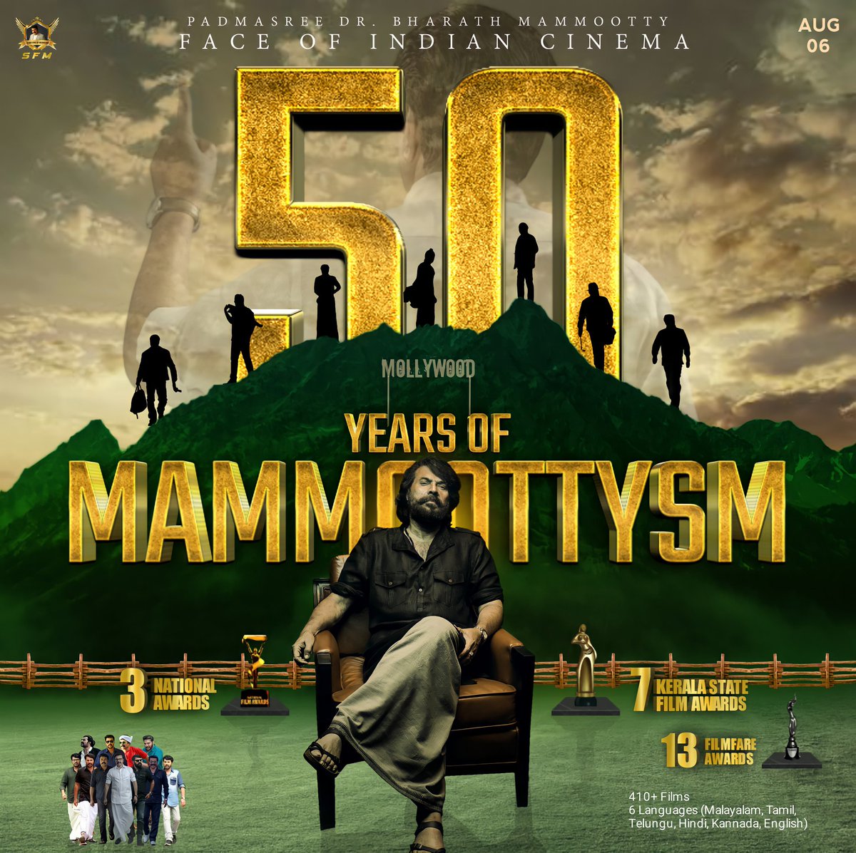 mammoottySFM's tweet photo. Here is the Special Poster from @SFMegastar to celebrate '50 Years of Mammoottysm' 😍🔥

The history of Malayalam cinema and the models of great acting would not be complete without his name. 💓

@mammukka @MammoottyFC369 
#Mammootty #Bheeshmaparvam https://t.co/Tspji2y5Op