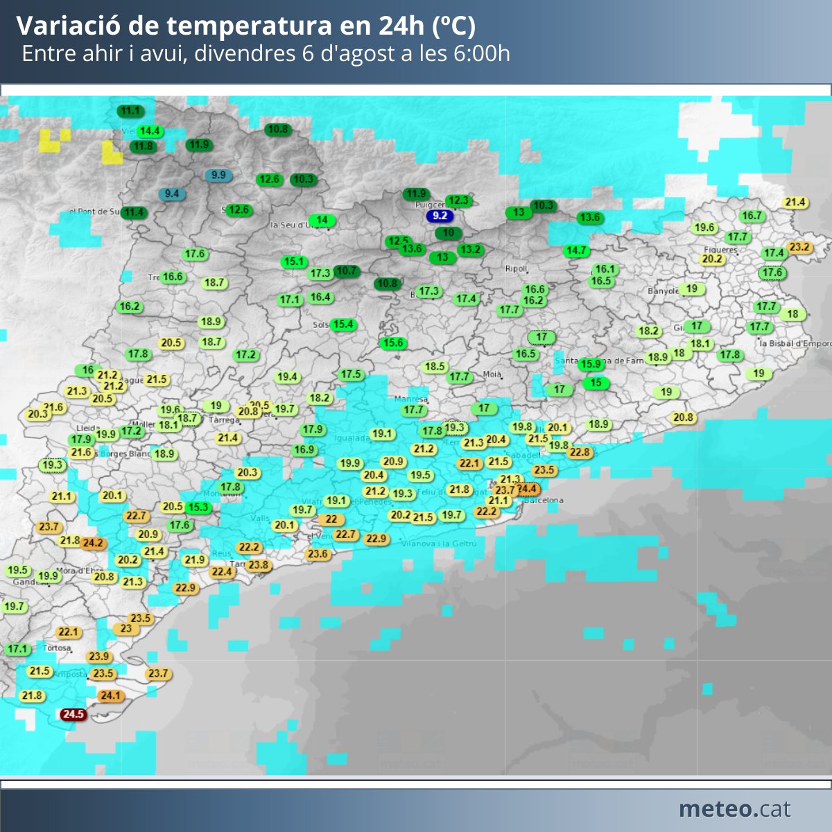 Bon dia! La temperatura és clarament més alta que la d'ahir. A més, a hores d'ara tenim núvols baixos en zones del litoral, prelitoral i a l'extrem nord del Pirineu.