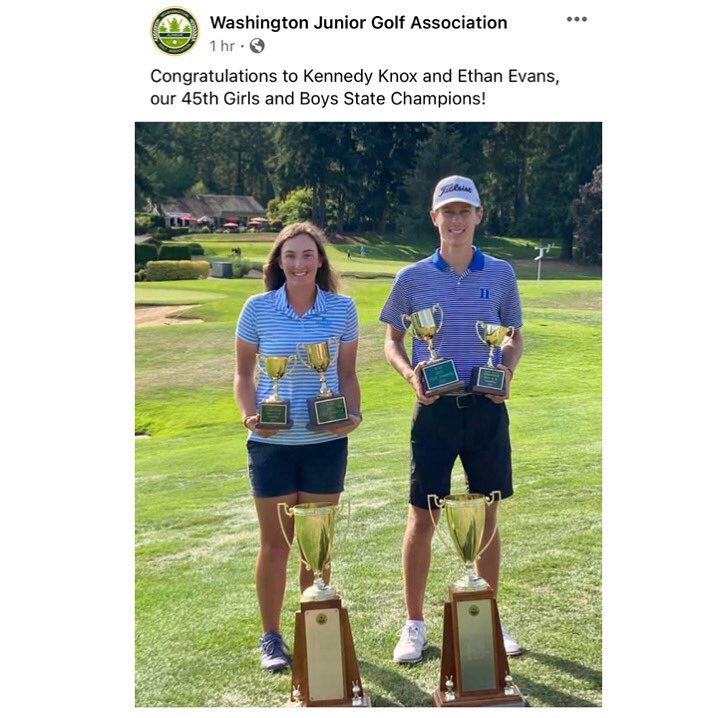 nwgolfreport's tweet photo. πWJGA: Washington Junior Golf Association crowned state champions today.
-Girls champion: Kennedy Knox of Normandy Park, WA. She won the Washingtonβs Womenβs Amateur earlier this summer!
-Boys champion: Ethan Evans of Mercer Island, WA. His 5th WJGA State title! #wjga https://t.co/4Wqic6DVQ4
