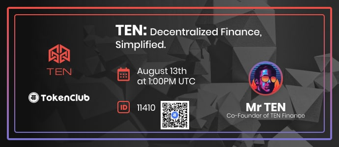 TENfinance's tweet photo. TEN X Token Club AMA

@realMrTEN w/be a guest w/@TokenClub_TCT members &amp; all for an #AMA

📅 - August 13th 1PM UTC

$1000 in #TENFI giveaway to 10 people, must 

1. Follow @TENFinance &amp; @TokenClub_TCT
2. RT &amp; tag 3 friends
3. Join https://t.co/1n6MgTNPa4

https://t.co/ZkHqX78m6j https://t.co/aTapVGu6Ll