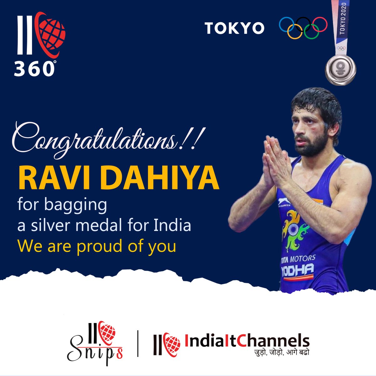 Indiaitchannels's tweet photo. Congratulations 🎉🎊👏Ravi Dahiya for bagging a silver medal for India.  We are proud of you.

#RaviDahiya #SilverMedal #Wrestling #CheerForIndia #Olympicsindia #Olympicsindia #WeAreTeamIndia #IndiaIT360 #IICSnips #IndiaITChannels #CIOconnect https://t.co/MJjT4Q15Y1