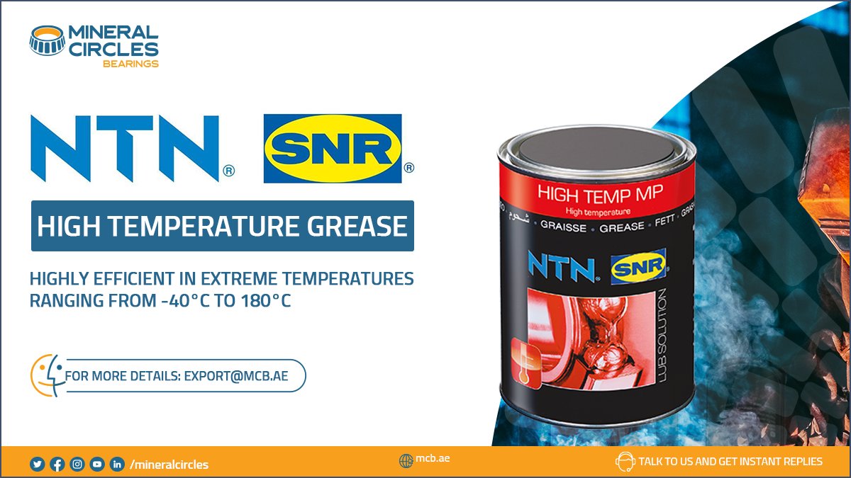 MineralCircles's tweet photo. The NTN-SNR HIGH TEMP MP GREASE meets the challenge of high temperatures at a range of -40°C to 180°C. Recommended for #industrial use, it also guaranties protection against wear, corrosion and more.
For further details, reach us at https://t.co/24NGkWAjhp
#grease #grasa #graxa https://t.co/3nqQC9ERW2