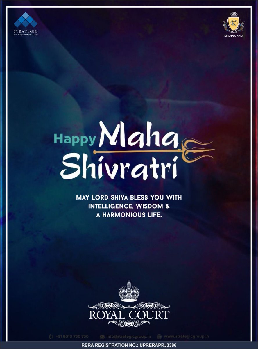 group_strategic's tweet photo. May Lord Shiva shower his blessings on you and your family. May happiness and peace surround you with his eternal love and strength. #MahaShivratri #HarHarMahadev #Bless #Hinduism #LordShiva #strategicgroup #royalcourt #luxuryapartments https://t.co/L6ZRYnb81S