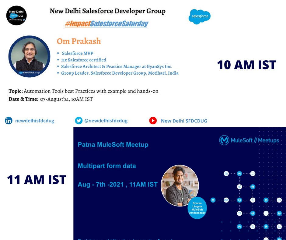 Join us this Saturday:
I'm Speaking at New Delhi Salesforce Developers Group, and Co-host at Patna MuleSoft Meetup

Patna #MuleSoftMeetup "Multipart form-data" with Sravan Lingam
lnkd.in/d2TF3P_Y

#ImpactSalesforceSaturday
lnkd.in/dyGJZMmN

#TrailblazerCommunity