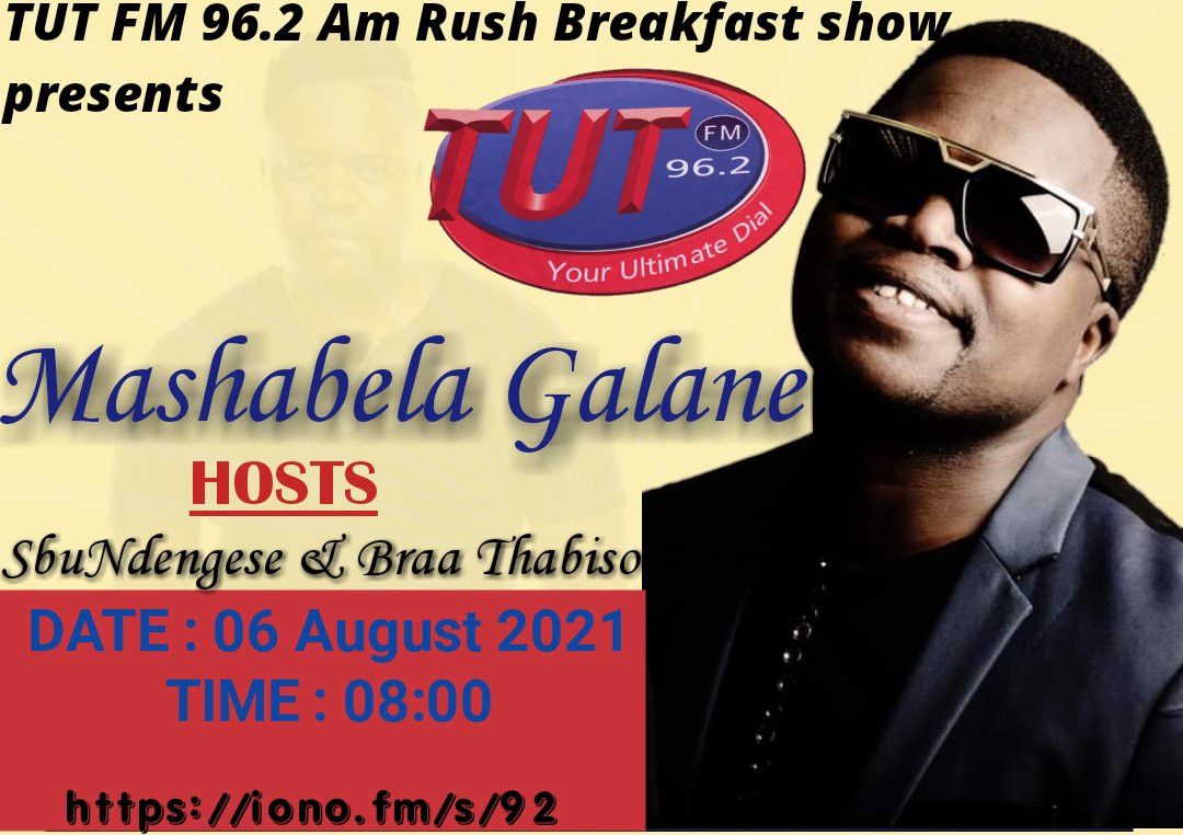 SNdengese's tweet photo. Catch @mashabelacomedy LIVE on TUT FM 96.2 Am Rush Breakfast show this morning at 08:00 with SbuNdengese & Braa Thabiso
https://t.co/UcQjtEQtUo
#AmRushBreakfastShow
#mashabela
#Somizi https://t.co/MzY074wqE0