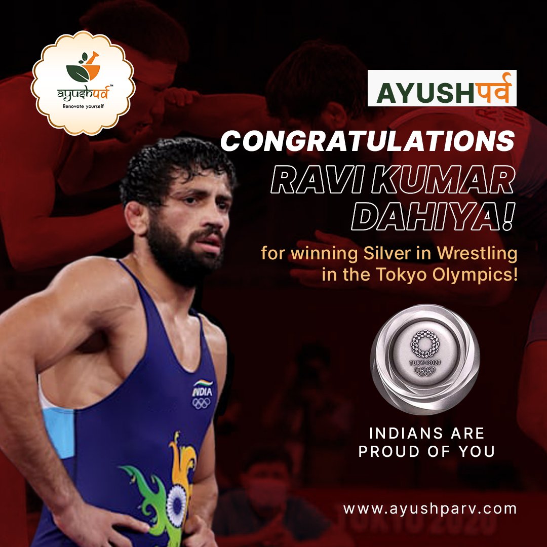 ayushparv's tweet photo. Congratulations Ravi Kumar Dahiya for winning silver in wrestling in Tokyo Olympic 2021.

@olympics 
@ravi_kumar_60
@tokyo2020 
@indiaolympics_

Follow @ayushparv to know more about Ayurvedic and herbal.

We deal in Ayurvedic Juices and drop. https://t.co/p7OpbAm6wK