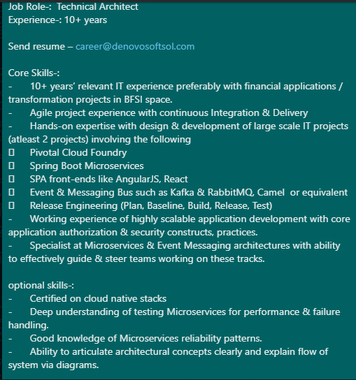 denovosoftsol's tweet photo. Job Role-: Technical Architect
Experience-: 10+ years
Send resume – career@denovosoftsol.com
#cloudcomputing #AWS #Azure #Python #Javascript #Java #Powershell #scripting #Linux #shellscripting #ITproject #IToperation #microservice #pivotalcloudfactory #angularjs #springboot https://t.co/ScFqj6QBbi