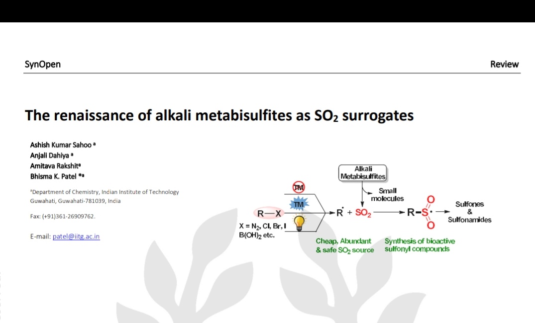 Interested in sulfonylation reactions? 🤔Check out our Open acess review article on "Alkali metabisulfites as SO2 surrogates"🥳🎊🎉 <a href="/AKS_tutu1/">Dr. Ashish Kumar Sahoo</a> <a href="/Anj_Dahiya/">⌬Anjali Dahiya⌬</a> <a href="/thiemechemistry/">Chemistry at Thieme</a> thieme-connect.com/products/ejour…