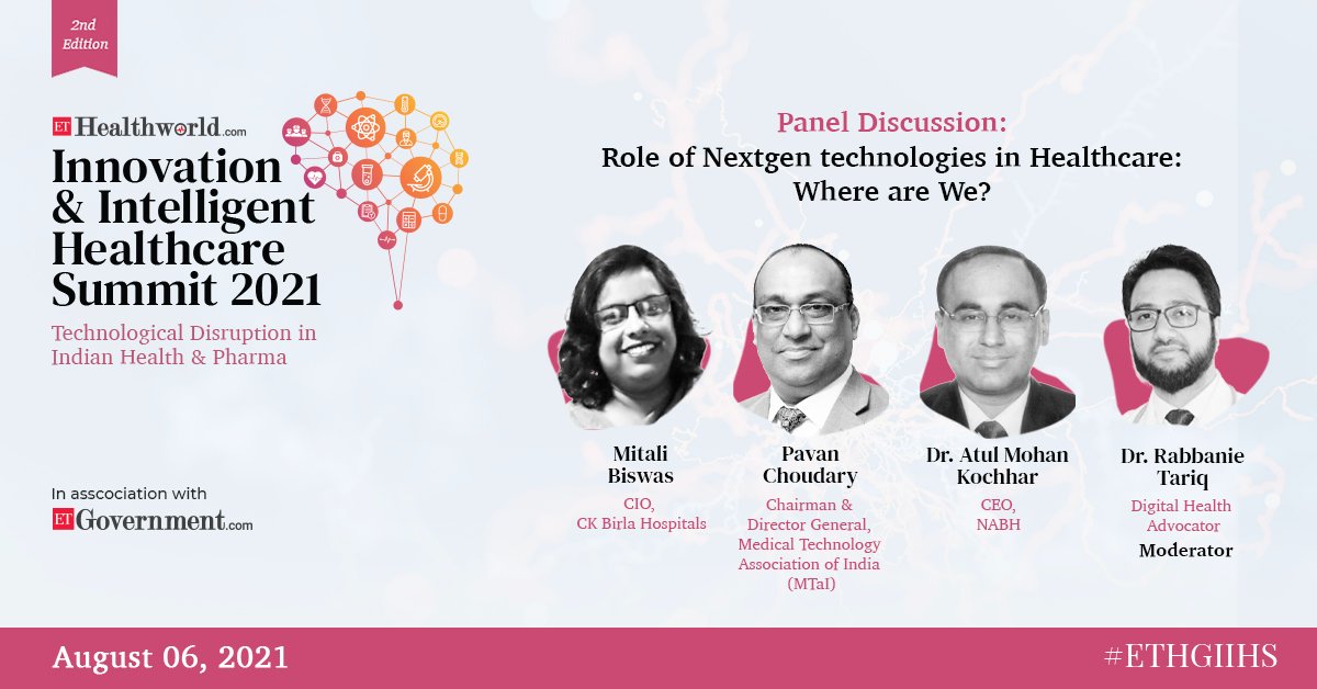 ET_Government's tweet photo. #LiveNow #ETHGIIHS
Listen to our panel of experts deliberate on the NextGen Technologies in Healthcare at the Innovation and Intelligent Healthcare Summit!
Join Now: https://t.co/lLJFmgvSiZ
In association with @ET_Government
@mtaiorg @NABH_QCI @CKBirlaGroup https://t.co/r5tPfVDUKQ