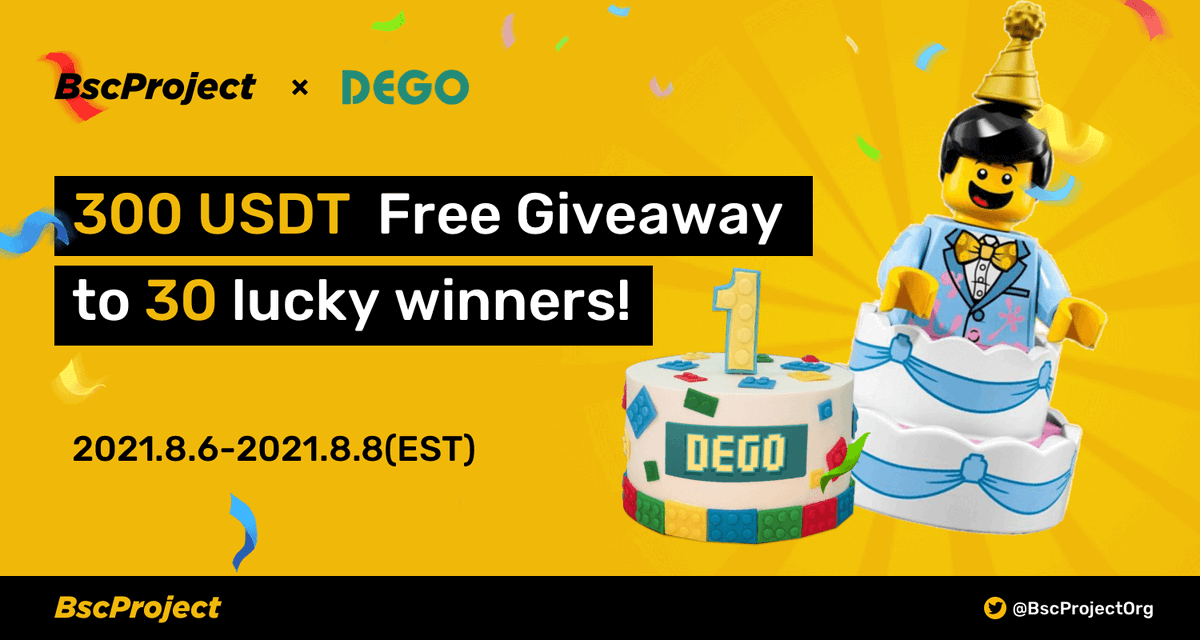 BscProjectOrg's tweet photo. For celebrating the first anniversary of @dego_finance, 
💲300 Free Giveaway to 30 luck winners!❤️❤️

1⃣Follow @BscProjectOrg and @dego_finance 
2⃣RT and @ 3 friends 
3⃣Fill out the form:
https://t.co/tz8yAi0q5e https://t.co/pUeQpHvTcq