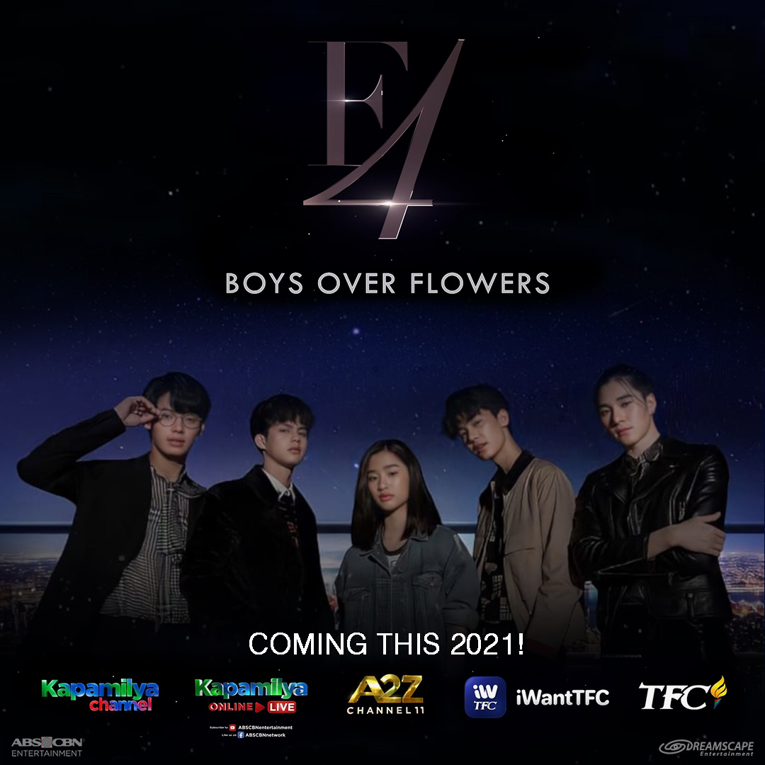 DreamscapePH's tweet photo. The F4 fever is coming to these platforms this 2021! "F4 : Boys Over Flowers" Soon! 

Watch the teaser on the Facebook pages of Dreamscape Entertainment, ABS-CBN Entertainment, iWantTFC, and the Youtube Channel of ABS-CBN! https://t.co/GMmy9z2LmM