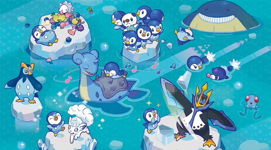 piplup pokemon (creature) no humans water sparkle swimming ice smile  illustration images