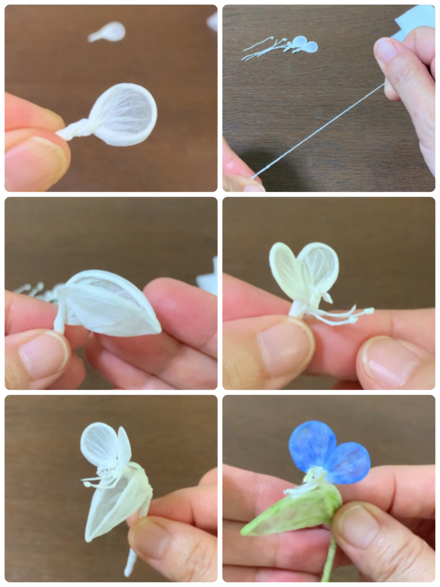 Twitter 上的 Inori ティッシュでツユクサを作りました 先日のツユクサで染めたティッシュで 花 を作り ティッシュでツユクサも作れそうだなと思い作ってみました ツユクサの花弁と雄蕊と葉でそれぞれ染めてみました しょうもない実験ですが満足です