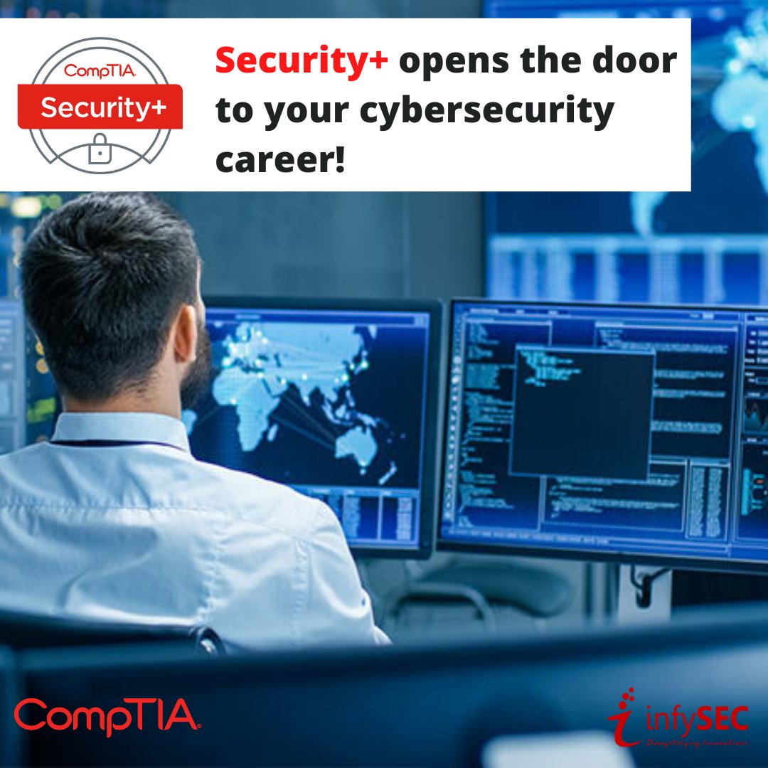 infysec's tweet photo. Learn and get Certified: Security+ Opens the door to your cybersecurity career. 

Register here - https://t.co/0nZmHDSGZs

#infysec #comptia #comptiatraining #securityplus #cybersecurity #hacking #onlinetraining https://t.co/hLKUinq52o