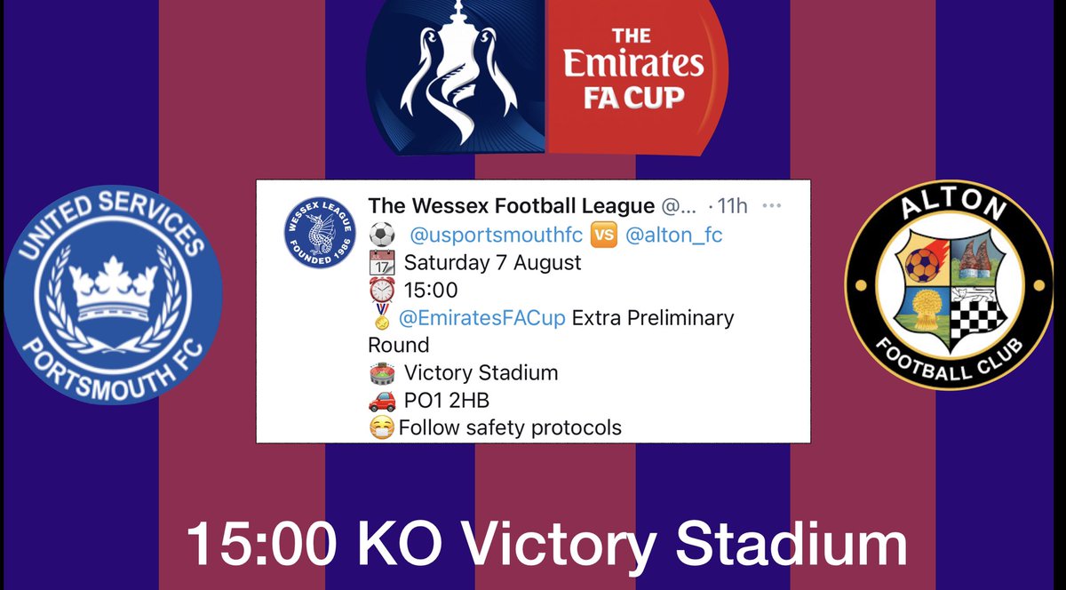 Tomorrow we take on Alton @ Victory Stadium in the FA Cup. 
15:00 KO
Entry £6 Adults £3 Concessions
Cash on gate 
Tell everyone you know. 
#UPTHEUSP
