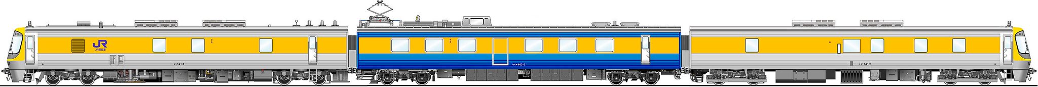 やっちゃん クモヤ443が引退後キヤ141に中間車が増結されるのかな キヤ141の中間車らしきものが作られてるらしいが 色が青 Twitterに流れていた青い車両の絵を参考に作ってみた こんな感じなのかな クモヤ443 キヤ141 T Co U19xhene0r