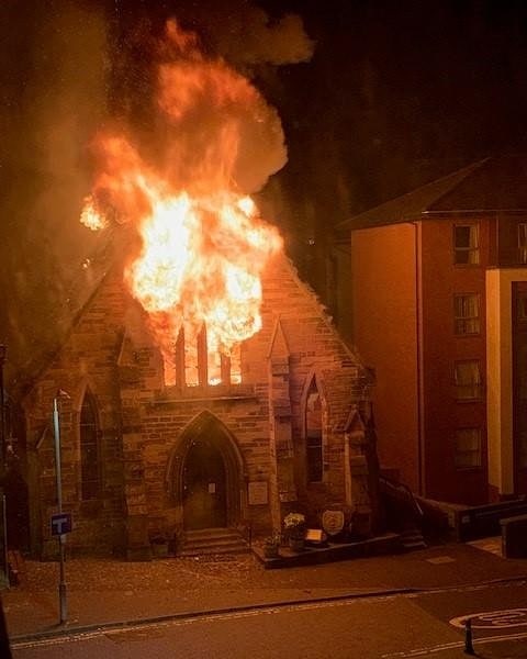 Pugin_awn's tweet photo. #StPeterChurch (now #StSimon's) in #BridgeStreet,#Partick,#Glasgow. #EDWARDWELBYPugin &amp; #PETERPAULPugin.1895.💥#Fire.Last 28 July 2021.The #churchroof collapsed.The cause of the fire is not yet known. In 2019,the church was previously trashed by vandals.@ArchdiocGlasgow
#awnpugin https://t.co/K9Olsom1mx