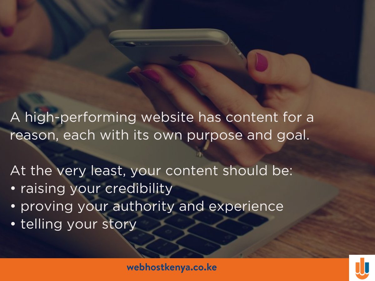 webhostkenya's tweet photo. Website content must have a purpose. To make your website better, contact us today at: 0700 33 77 99
For more info, visit our website: https://t.co/42eR574Es2 
#webhostinginkenya #webhostingservicesinkenya #webdevelopmentinkenya #websitedesigningkenya https://t.co/cuyUfCPTia