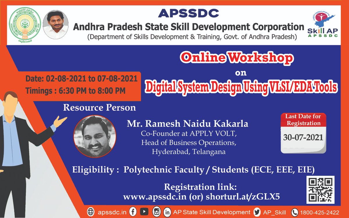 AP_Skill's tweet photo. @AP_Skill in Association with #APPLYVOLT is conducting one week online training program on Design and Implementation of VLSI/EDA Tool for the faculty and students of Various Polytechnic students.
Topics to be Covered:
-Basic MUX Structure
-HDL Codes
-Coding with Explanation https://t.co/M9xtD9US04